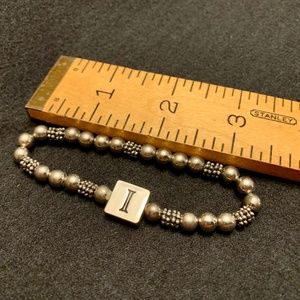 Monogram Initial I silver charm bracelet, stretch